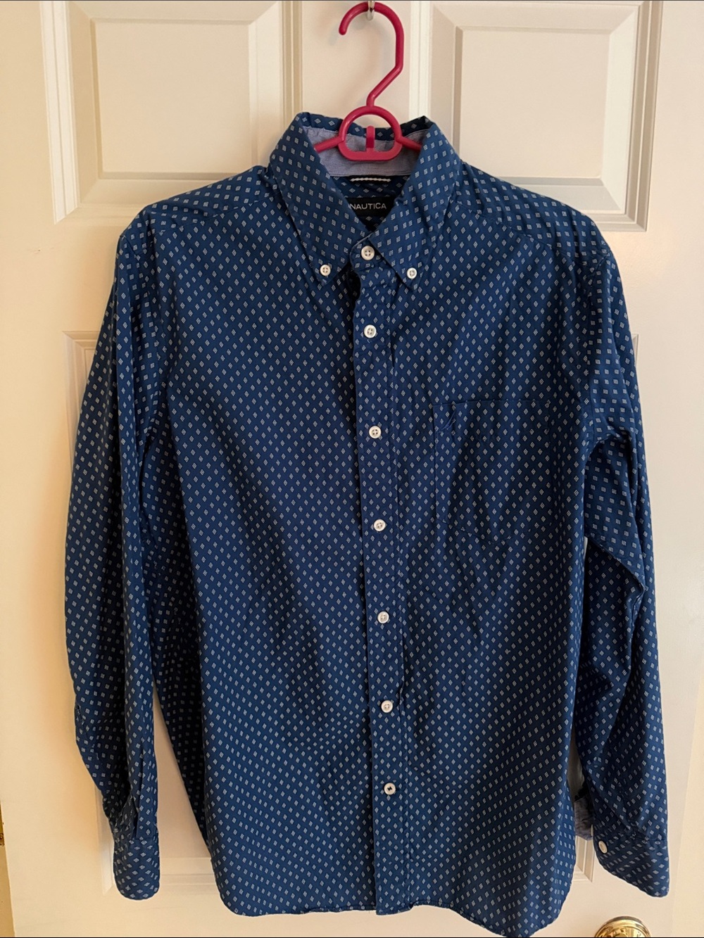 Nautica Men's Navy Blue Micro-Print Button-Down Shirt